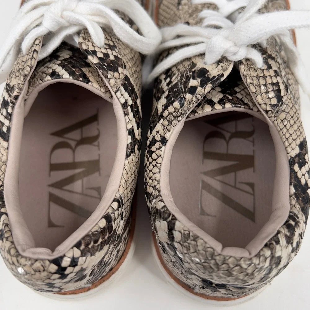 Zara Womens Snakeskin Python Print Low Top Sneaker Lace Up EU 36‎ US 6